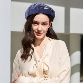 YeeHeen Denim Beret Hat Artist Cap Casual French Hat for Women Navy A