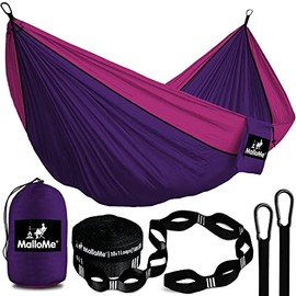 MalloMe Double Hammock (300 x 200 cm) Ultralight Travel Camping Hammocks for Outdoor 2 People Breathable Waterproof Parachute Nylon Includes Carabiner Hammock for Camping, Travel, Garden