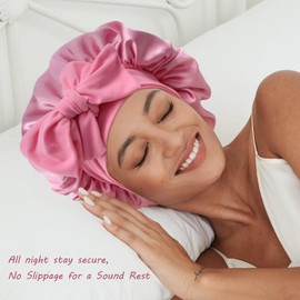 Capo de seda satinada para mujeres que duermen, gorras de pelo grandes para dormir nocturno, bufanda para mujer, trenzas de cabello rizado con banda de corbata, Rosado oscuro, Talla única