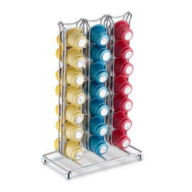 Relaxdays Capsule Holder Compatible with Nespresso, 42 Capsules, Metal Capsule Stand, H x W x D: 26.5 x 16.5 x 9.5 cm, Silver