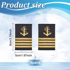 WEBEEDY 4 Pairs Epaulettes Golden Anchor Epaulettes Badge Epaulettes Captain Mate Marine Fleet Admiral Uniform Badge Slider Cosplay Four Bars Gold Stripes, black