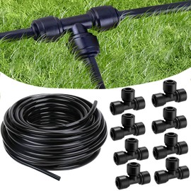 65 Foot (20 m) Drip Hose, 1/4 Inch Blank Distribution Hose Drip Hose with 8 Packs of 1/4 "Drip Tee Connectors,Suitable for Quick Connector Irrigation Systems,Small Garden Irrigation Systems
