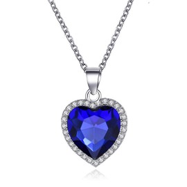 QEPOL Heart of the Ocean Neckalce, Small Blue Heart Crystal Necklaces for Women Necklace Jewelry for Woman Valentines Mother's Day (Blue)
