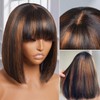 Thusiae Bob Wig Human Hair with Bangs Glueless 2.5x1 HD