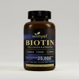 Winyel Biotina Collagen & Keratin 25,000 Mcg 60 Cáps.