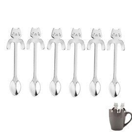 Cat Shape Coffee Spoons, Pack of 6 Cat Coffee Spoons, Kitten Stainless Steel Coffee Spoons, Cat Tea Spoons, Dessert Spoons, Cat Tea Spoons for Dessert, Coffee