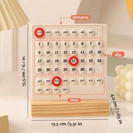 Calendario perpetuo de acrílico, divertido calendario de escritorio de pie, accesorio de escritorio moderno y estético, ideal para decorar el hogar y la oficina, reutilizable anualmente - Blanco