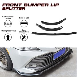 Xotic Tech Front Bumper Chin Spoiler Lip Splitter Cover Trim, Carbon Fiber Pattern, Compatible with Toyota Camry SE XSE 2018-2024