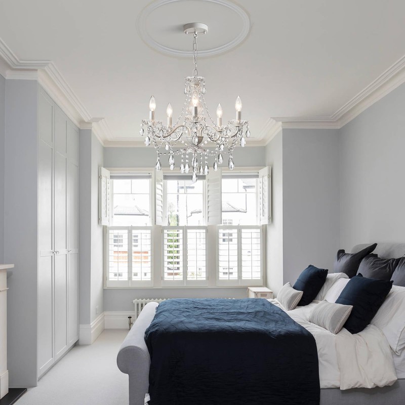 Crystal White Chandelier, Ceramic White Hanging Pendant Light,Crystals Pendant and