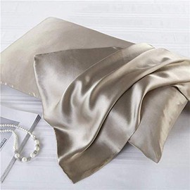 Luxbedding Satin Pillowcase Pillow Cases Standard Size, Cooling Satin Pillowcase for Hair and Skin, Silk Pillowcase 2 Pack - Taupe Pillow Case