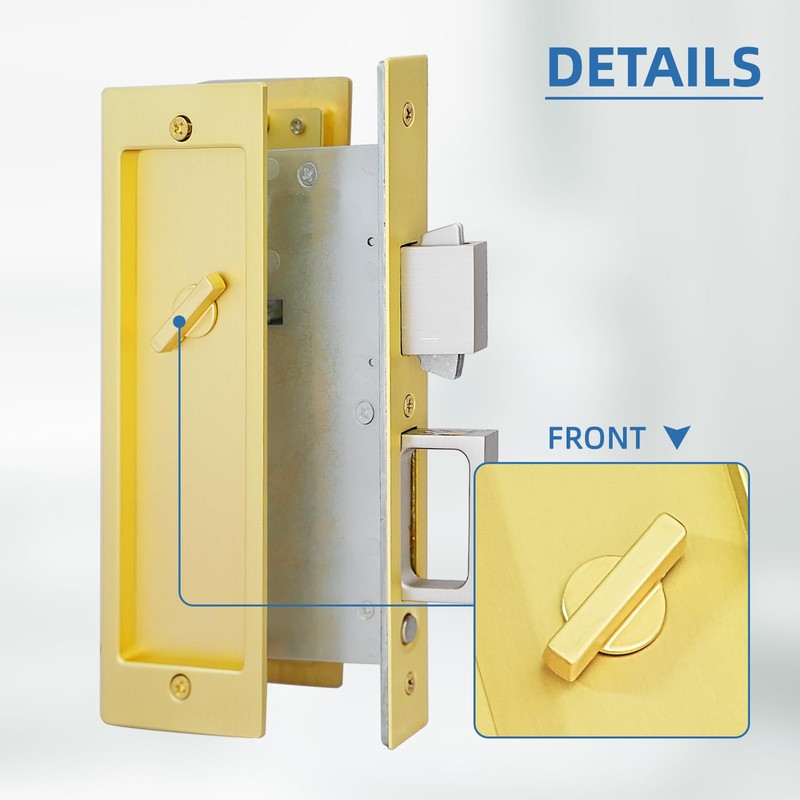 Pocket Door Hardware Mortise Lock with Pull, Privacy Recessed Handle