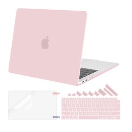 MOSISO Compatible with MacBook Air 13 inch Case 2022 2021 2020 2019 2018 M1 A2337 A2179 A1932, Plastic Hard Shell&Keyboard Cover&Screen Film&Dust Plugs for MacBook Air 13.3 inch Case, Baby Pink