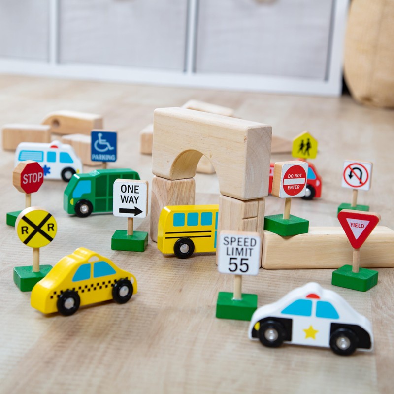 Melissa & Doug Wooden Vehicles and Traffic Signs with 6