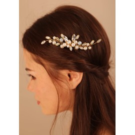 Deniferymakeup 1pc Pearl Hair Pins Bridal Hair Pins Wedding Pearl Rhinestones Headpiece Bride Hair Accessories for Women, Bride, Bridesmaid (Gold)