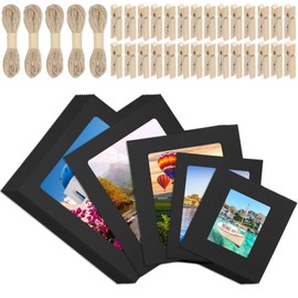 Swpeet 105Pcs Paper Photo Frames Set, Hanging Photo Display Frames, Cardboard Picture Frames, Includes 3 Inch/4 Inch/5 Inch/6 Inch/7 Inch Hanging Album Frame Each for 10Pcs, 50Pcs Clips, 5Pcs String