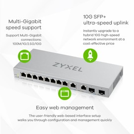 Zyxel 12-Port Multi-Gigabit Ethernet Web Managed Switch | 2 x 2.5GB | 2 x 10G SFP+ Fiber | 8 x GbE Ports | Plug & Play | Desktop or Wall-Mount | Ethernet Splitter XGS1010-12