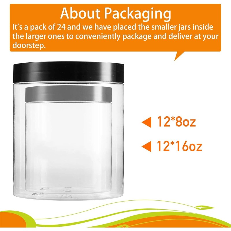 Vivimee 24 Pack Plastic Jars with Lids 16 oz (12
