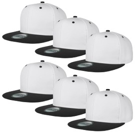 Gelante Plain Blank Flat Brim Adjustable Snapback Baseball Caps LOT 6 Pack, White, One Size