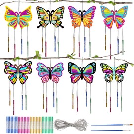 43 Pieces Butterfly Wind Chime Craft Set, Butterfly Wooden Craft Sets for Children, Children's Birthday Wind Chimes, Wooden Craft Sets, Decorative Garden Creative for Boys Girls Birthday Gifts