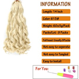 EFFGOCO Blonde French Curls Braiding Hair 14 Inch Short Platinum French Curl Braiding hair 8 Packs Loose Wave Braiding Hair Synthetic French Crochet Braids Hair Extensions (14 Inch, 613#)