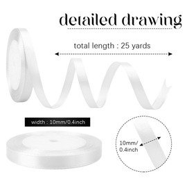 White Ribbon for Gift Wrapping 3/8 in 25 Yards White Satin Ribbon Floral Ribbon White Ribbon for Flower Bouquet White Ribbon for Hair Ribbon for Crafts Easter Ribbon White Christmas Ribbon Decor