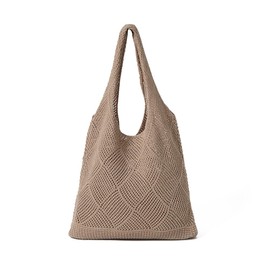 ANLAIBO Retro Crochet Mesh Beach Tote Bag Shoulder Bag Handbags Knitting Hollow Bag Hobo Bag Aesthetic for Women Ladies Girls,Khaki (Bohemian, Khaki, One Size)