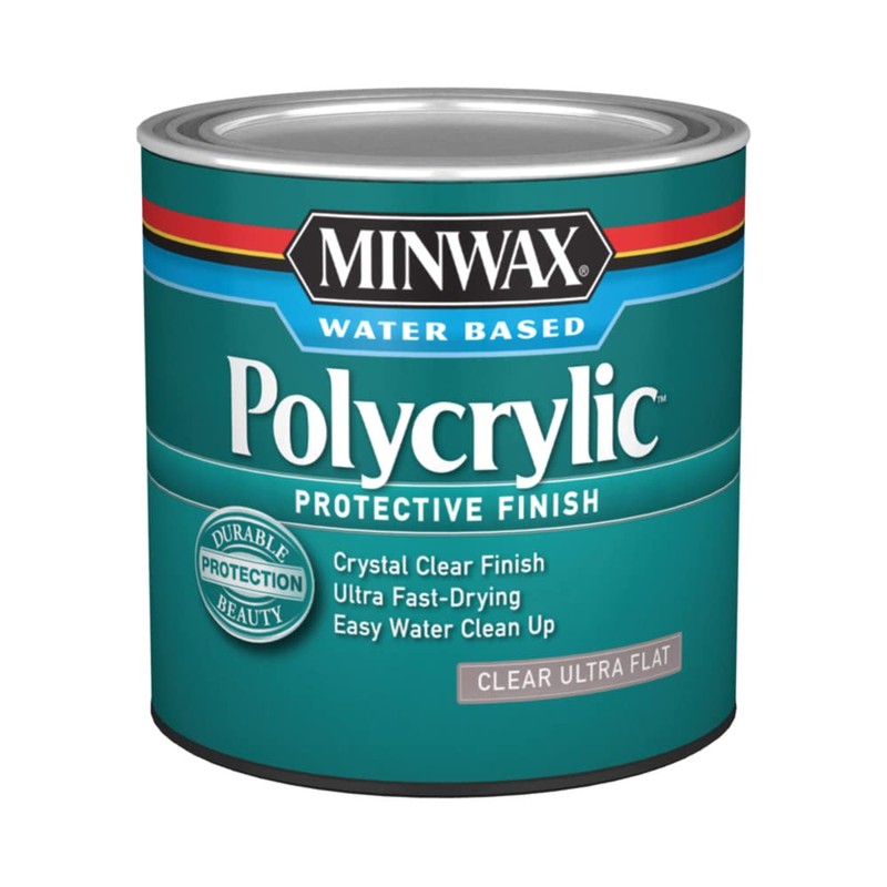 211114444 Polycrylic Protective Wood Finish, Ultra Flat, Clear, 1/2-Pt. -