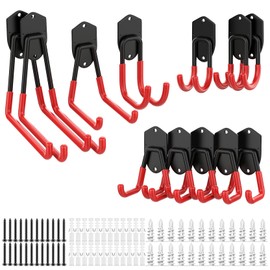 WALMANN 12 PCS Garage Storage System Hooks, Wall Mount Heavy Duty Rubber Coated Utility Hooks for Garden Tools, Ladders, Cords, Folding Chairs, Weed Eaters, Shovels and Rakes