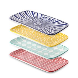Selamica Ceramic Serving Platters, 14 Inch Serving Trays for Party Entertaining, Large Rectangular Serving Plates for Appetizer, Charcuterie, Dessert, Fruit, Set of 4, Assorted Colors