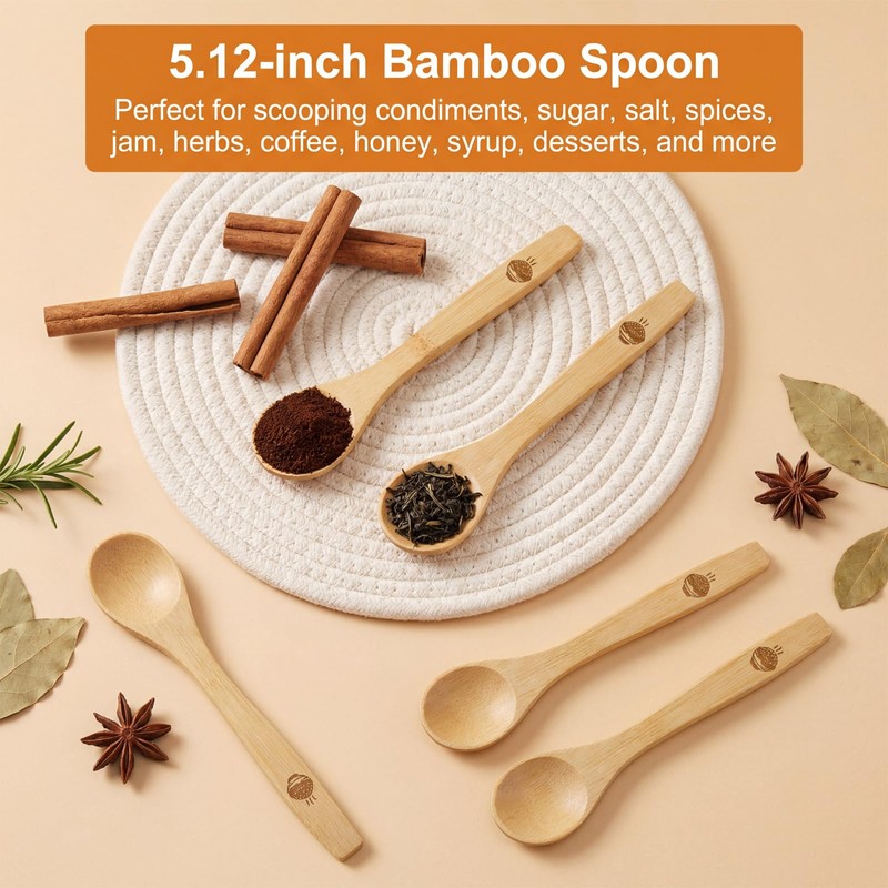 6 Pcs Small Wooden Spoons, 5.19 Inch Mini Bamboo Spoons