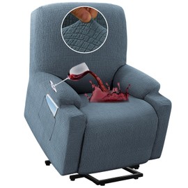 H.VERSAILTEX 100% Waterproof Stretch Recliner Cover Electric Power Lift Recliner Chair Cover for Elderly People with Side Pocket, Soft Thick Jacquard Medium, Stone Blue