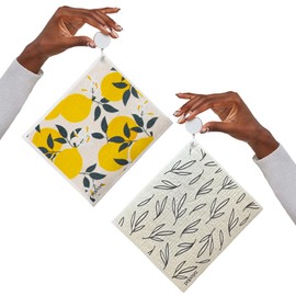 Papaya Reusable Paper Towels 4-Pack - 4 Sheets + 2 Hooks, 1 Sheet Replaces 17 Rolls, Quick Drying, No Odor, Washable Kitchen Cloth, Sustainable Dish Sponge, Eco Friendly Gift (Golden Hour)