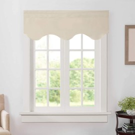 Aquazolax Window Treatments Curtain Valance Rod Pocket Top Scalloped Valance Drapes for Bedroom Windows, 52" Wide x 18" Long, Beige, One Panel