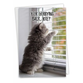 The Best Card Company, Miss U Kitties - Adorable Miss You Greeting Card - Cute Thinking of You Notecard, Pet Cat Goodbye C3365HMYG
