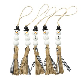 1Pcs Snowman Bead Garland for Christmas Tree Ornaments Wooden Bead Rustic Hanging Bead Plaid Bead Tassel for Christmas Hanging Party Decor