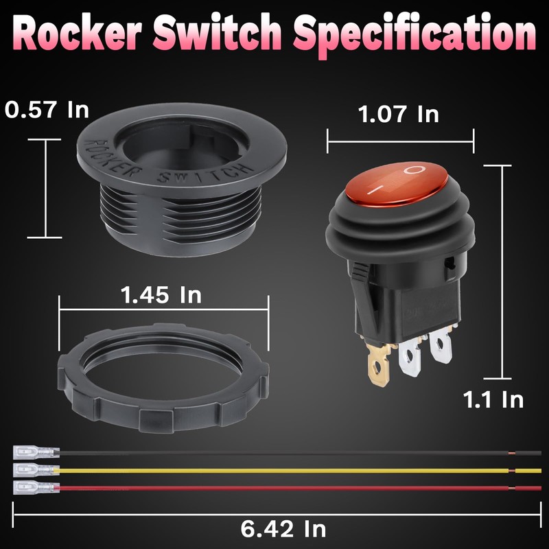 Round Rocker Switch, 12V Toggle Switch, Waterproof Lighted LED On/Off
