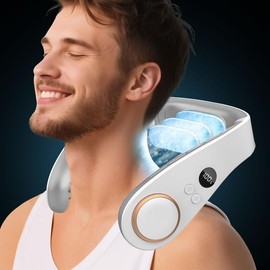 Neck Fan with Cooling Plate,Portable Neck Fans that Blow Cold Air Rechargeable Battery Powered Air Conditioner,Bladeless Wraps Body Ac, Wear Around the Neck Coolers for Hot Weather White