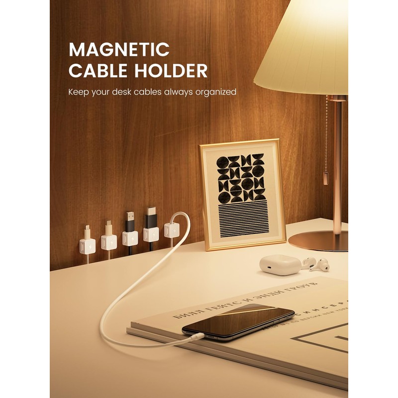 8 Pack Magnetic Cable Clips, Phone Cord Holder for Nightstand,
