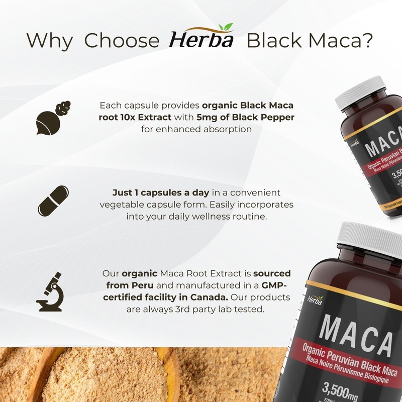 Herba Organic Black Maca Root for Men 3500mg – 180