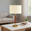 EMORLO Mid Century Modern Table Lamp, 22" Wood Pull Chain