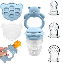 EHRHDKNS Bandeja Congeladora de Alimentos para Bebés Sin BPA, Adecuado para la Introducción Segura de Alimentos, Fruta y Papillas a Partir de los 4 Meses, Fortalece los Dientes del Bebé y le Ayuda a Comer Sano (Azul, Oso)