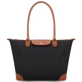 Milan Chiva Nylon Tote Bag for Women Large Shoulder Bag with Zipper Lightweight Foldable Work Tote for Ladies Handbag for Weekend and Everyday MC-536BK-BR