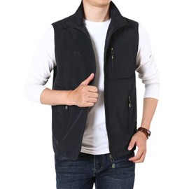 Gihuo Men's Fishing Vest Utility Vest Casual Outdoor Quick Dry Safari Travel Golf Vest Work Vest (Black 02, Medium)