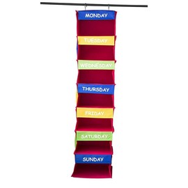 7-Shelf Hanging Closet Organizer for Kids - Daily Activity and Storage Solution with Hangers