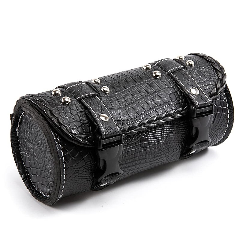 APEBAZY Universal Motorcycle Handlebar Bag Quick Release Crocodile PU Leather