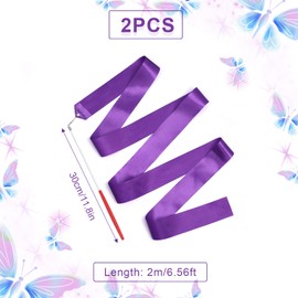 KINBOM 2pcs Dance Ribbons, 78.7 Inch Long Twirling Dancing Ribbon Gymnastics Ribbon Streamers for Kids Artistic Dancing Training Party, with Ribbon Dancer Wand (Purple)