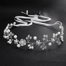 Uongeod Bridal Crystal Beads Bohemian Headpiece Leaves Vine Flower Wedding Headpiece (Silver)