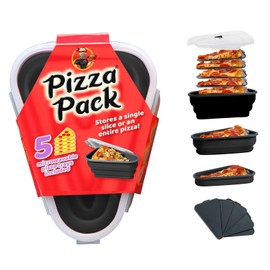 The Perfect Pizza Pack™ - Reusable Pizza Storage Container with 5 Microwavable Serving Trays - BPA-Free Adjustable Pizza Slice Container to Organize & Save Space, Black