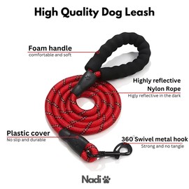 Generic 5 FT Dog Leash with Comfortable Padded Handle and Highly Reflective Threads for Small Medium and Large Dogs (5FT-1/2'') (Red)