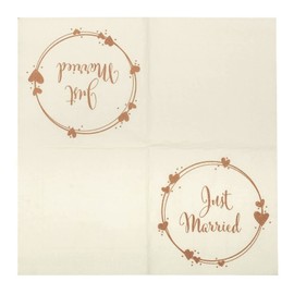 Wedding Napkins Just Married Geo Hearts Cream / Copper 33 x 33 cm (20 Napkins)